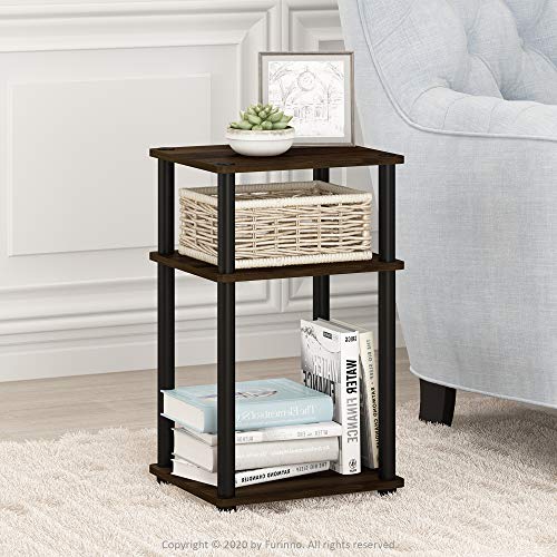 Furinno Just 3-Tier Turn-N-Tube End Table / Side Table / Night Stand / Bedside Table with Plastic Poles, 1-Pack, Columbia Walnut/Black