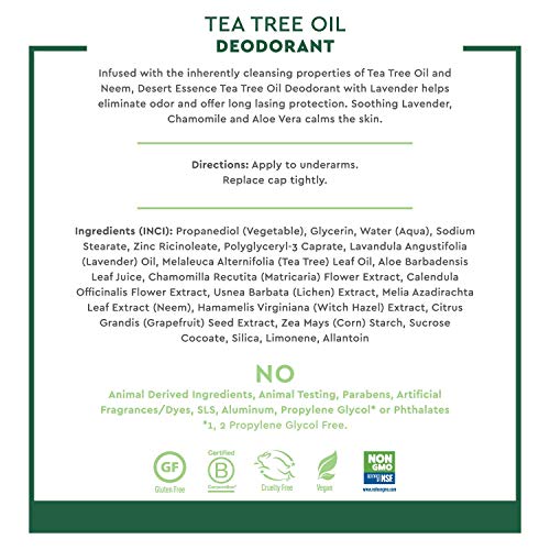 Desert Essence Tea Tree Oil Deodorant - 2.5 Ounce - Pack Of 3 - Long Lasting - Propylene Glycol & Aluminum Free - Neem, Lavender, Chamomile - Neutralizes Odor - Citrus - Skin Protection - Antiseptic