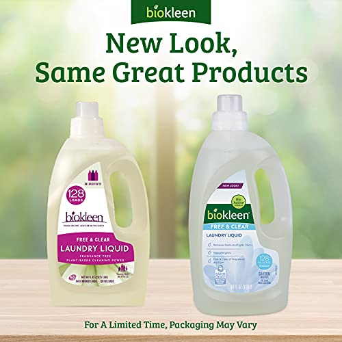 Biokleen Laundry Detergent Liquid, Concentrated, Eco-Friendly, Non-Toxic, Plant-Based, No Artificial Fragrance, Free & Clear, Unscented, 64 Ounces - 128 HE Loads/64 Standard Loads