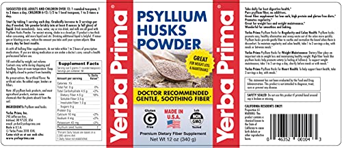 Yerba Prima Psyllium Husks Powder 12 oz (Pack of 2) - Natural Fiber Supplement - Colon Cleanse - Gut Health - Vegan, Non-GMO, Gluten-Free - Both Soluble & Insoluble Bulk for Regularity Support (New Label - Packaging May Vary)