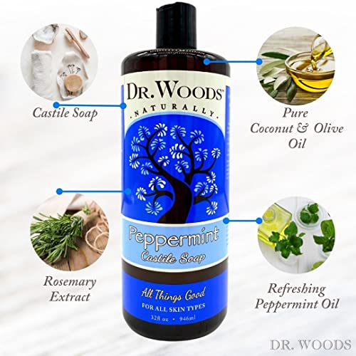 Dr. Woods Pure Peppermint Liquid Castile Soap, 32 Ounce