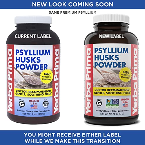 Yerba Prima Psyllium Husks Powder 12 oz (Pack of 2) - Natural Fiber Supplement - Colon Cleanse - Gut Health - Vegan, Non-GMO, Gluten-Free - Both Soluble & Insoluble Bulk for Regularity Support (New Label - Packaging May Vary)