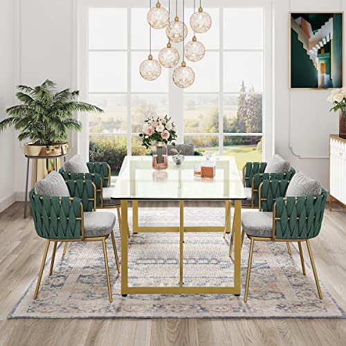 FurnitureR Tempered Glass Dining Table 47.2 inches, Dinner Table for 4-6 Persons Modern Rectangular Spacious Tabletop & Gold Legs Elegant for Home Kitchen Living Room Restaurant, Gold