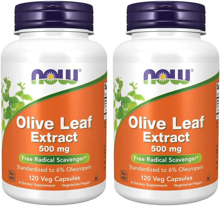 Now Foods Olive Leaf Extract 500mg Standardized to 6% Oleuropein, 120 Vcaps (2 Pack)