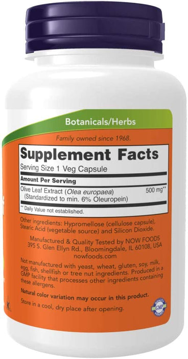 Now Foods Olive Leaf Extract 500mg Standardized to 6% Oleuropein, 120 Vcaps (2 Pack)