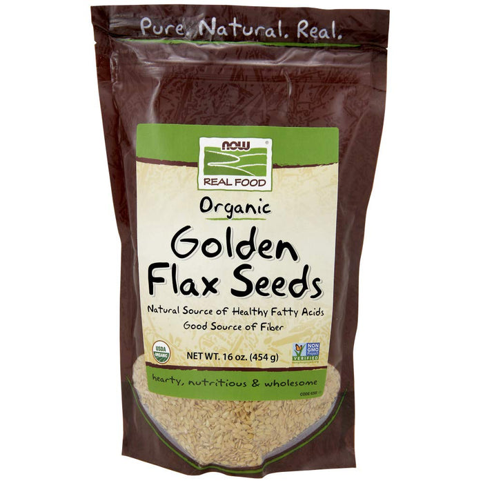 NOW Foods Certified Organic Golden Flax Seeds, 16-Ounce (Pack of 2)