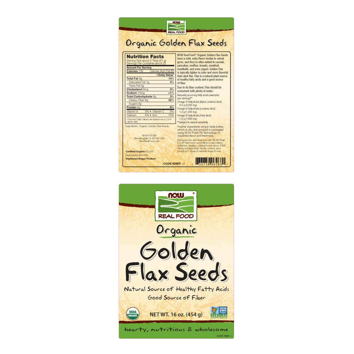 NOW Foods Certified Organic Golden Flax Seeds, 16-Ounce (Pack of 2)